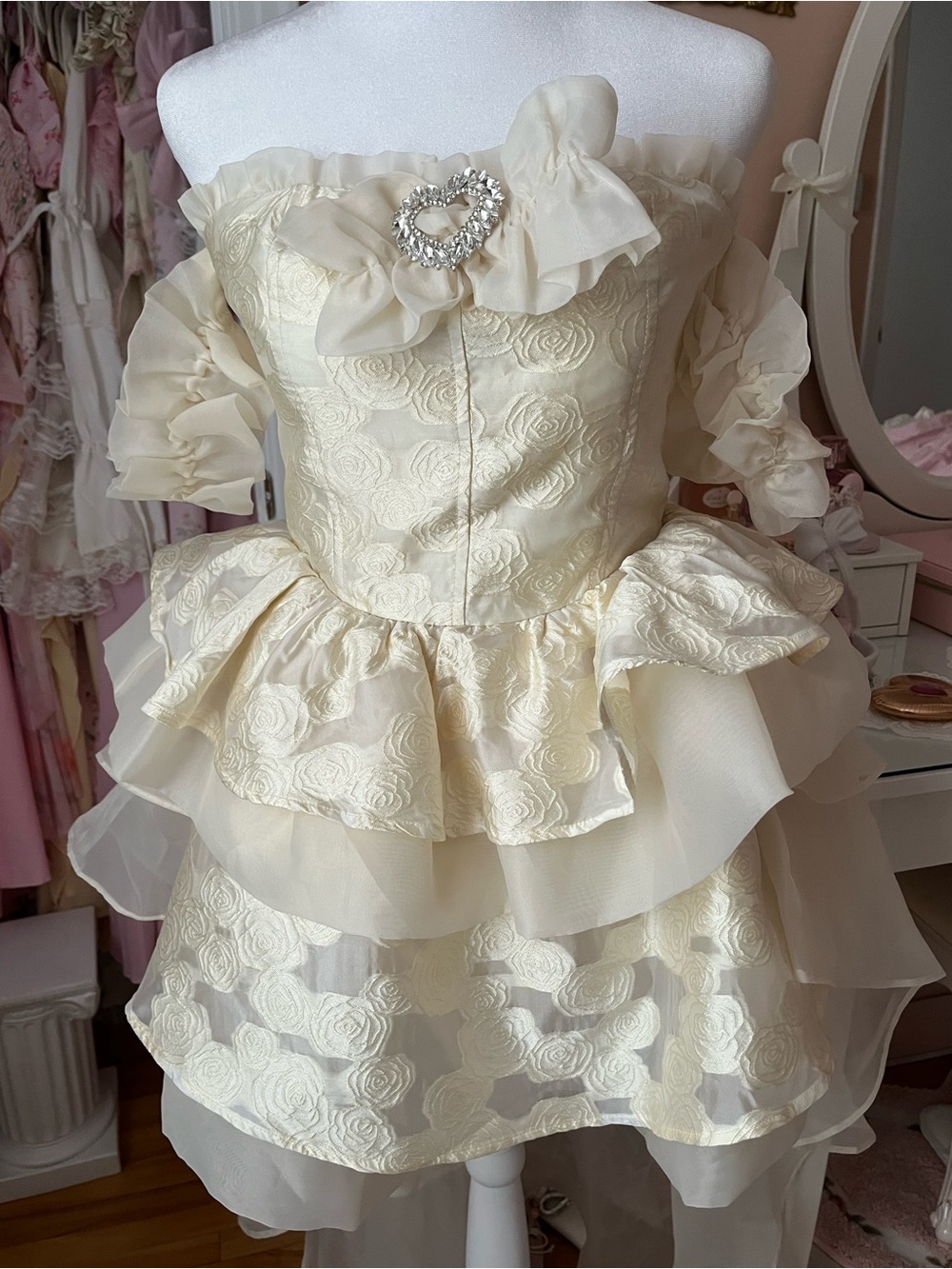 Ivory Off-Shoulder Ruffled Cocktail Dress - Picture 2 of 4